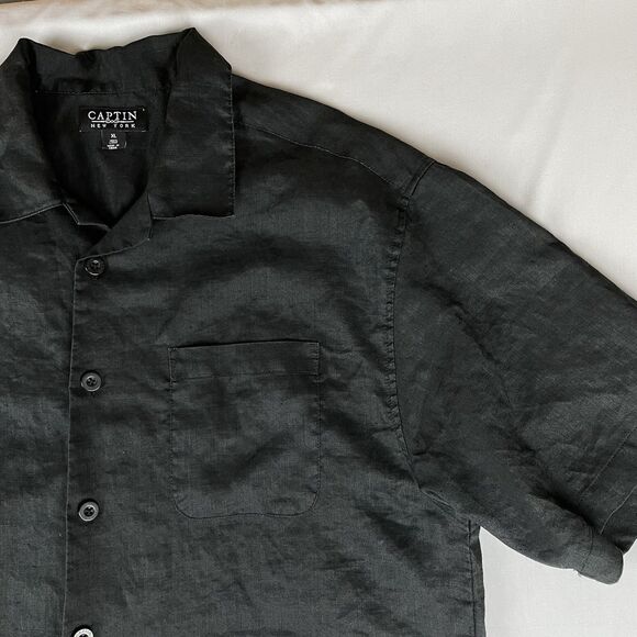 100% Linen Short Sleeve Button Up Shirt Men's XL Black Havana Summer Casual Cool - Picture 4 of 15